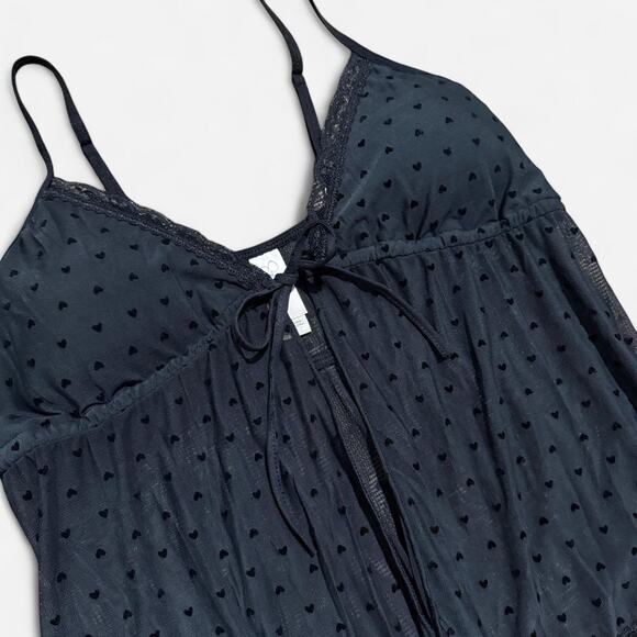 NWT Jessica Simpson Black Heart Sheer Mesh Lace Trim Open Tie Front Cami Top M - Picture 6 of 7